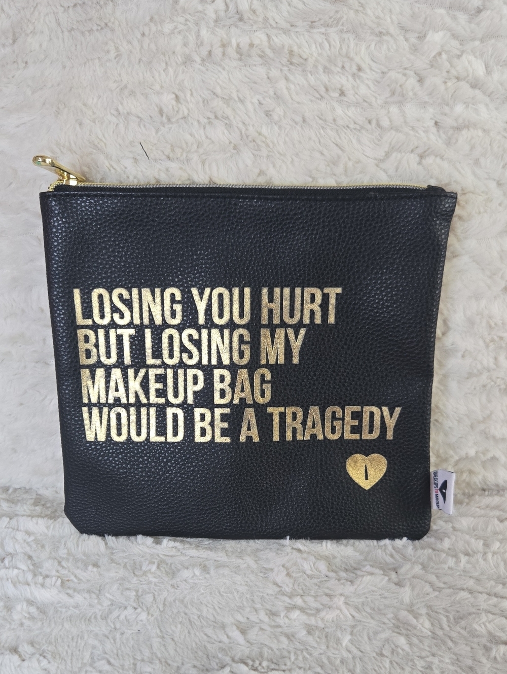 Black Makeup Zip Pouch with Gold Text